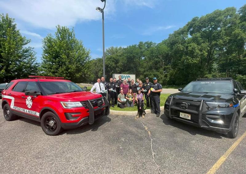 Carousel Slide 5: Portage Veterinary Clinic donates animal oxygen masks to Portage Police and Fire Department