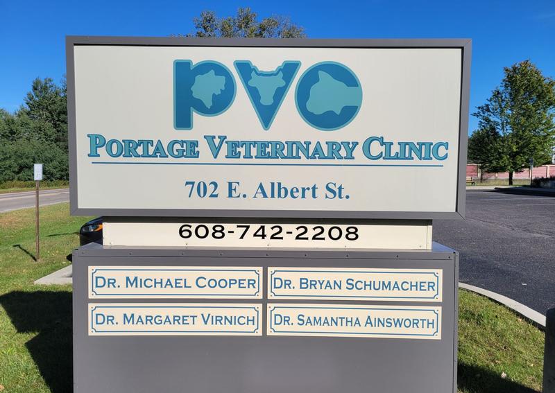 Carousel Slide 1: Portage Veterinary Clinic Sign